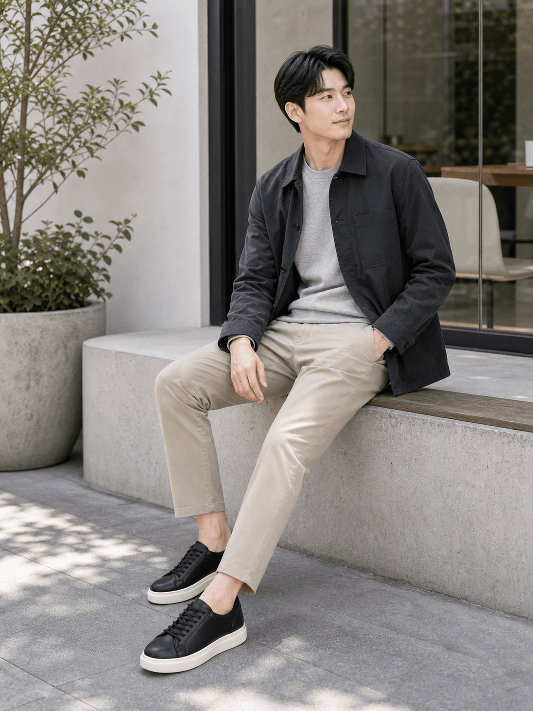 Hush Puppies 黑色皮革厚底休閒鞋