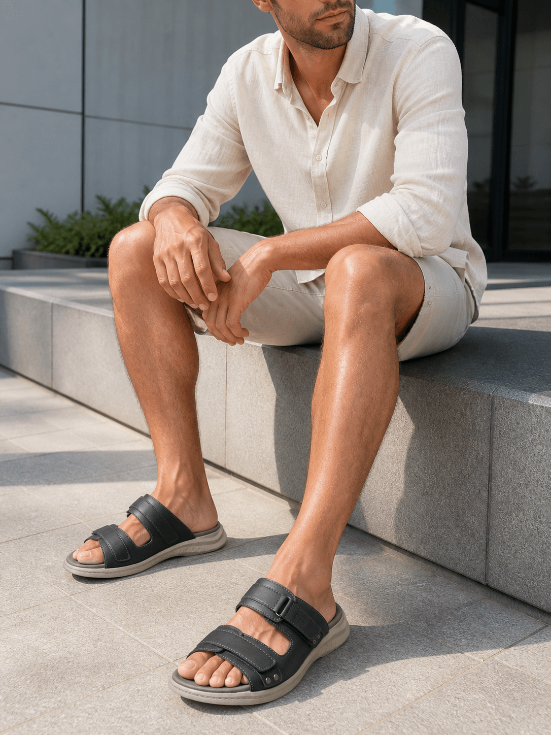 Hush Puppies 男款深灰雙帶休閒拖鞋