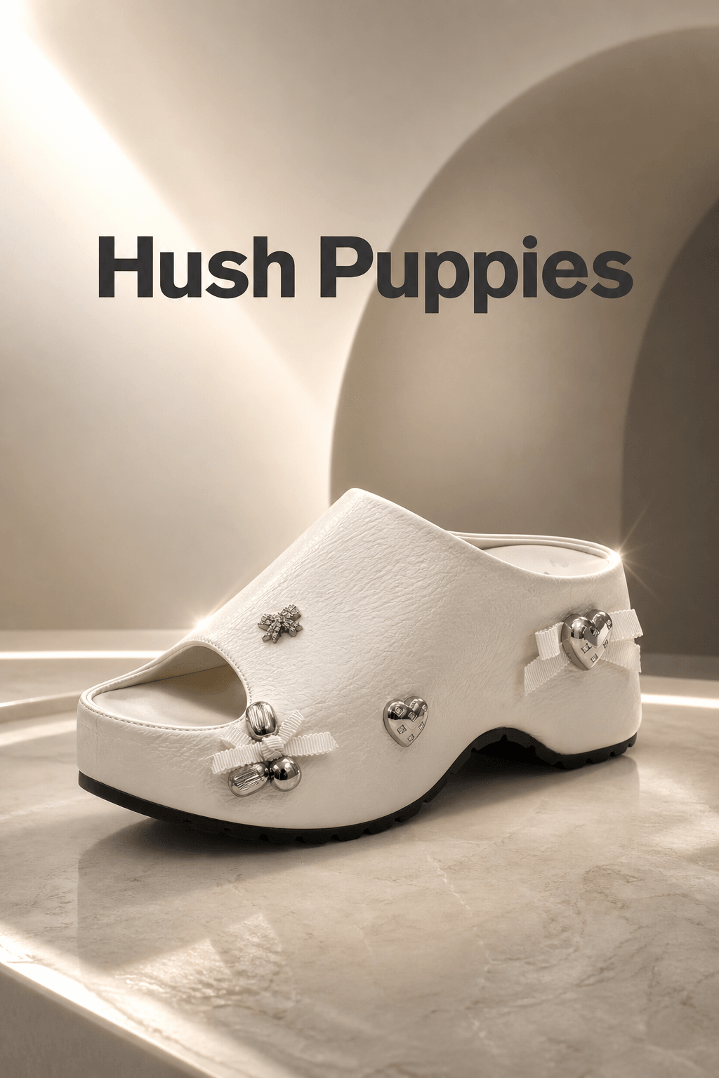 Hush Puppies 女款米白晶鑽飾件厚底鞋