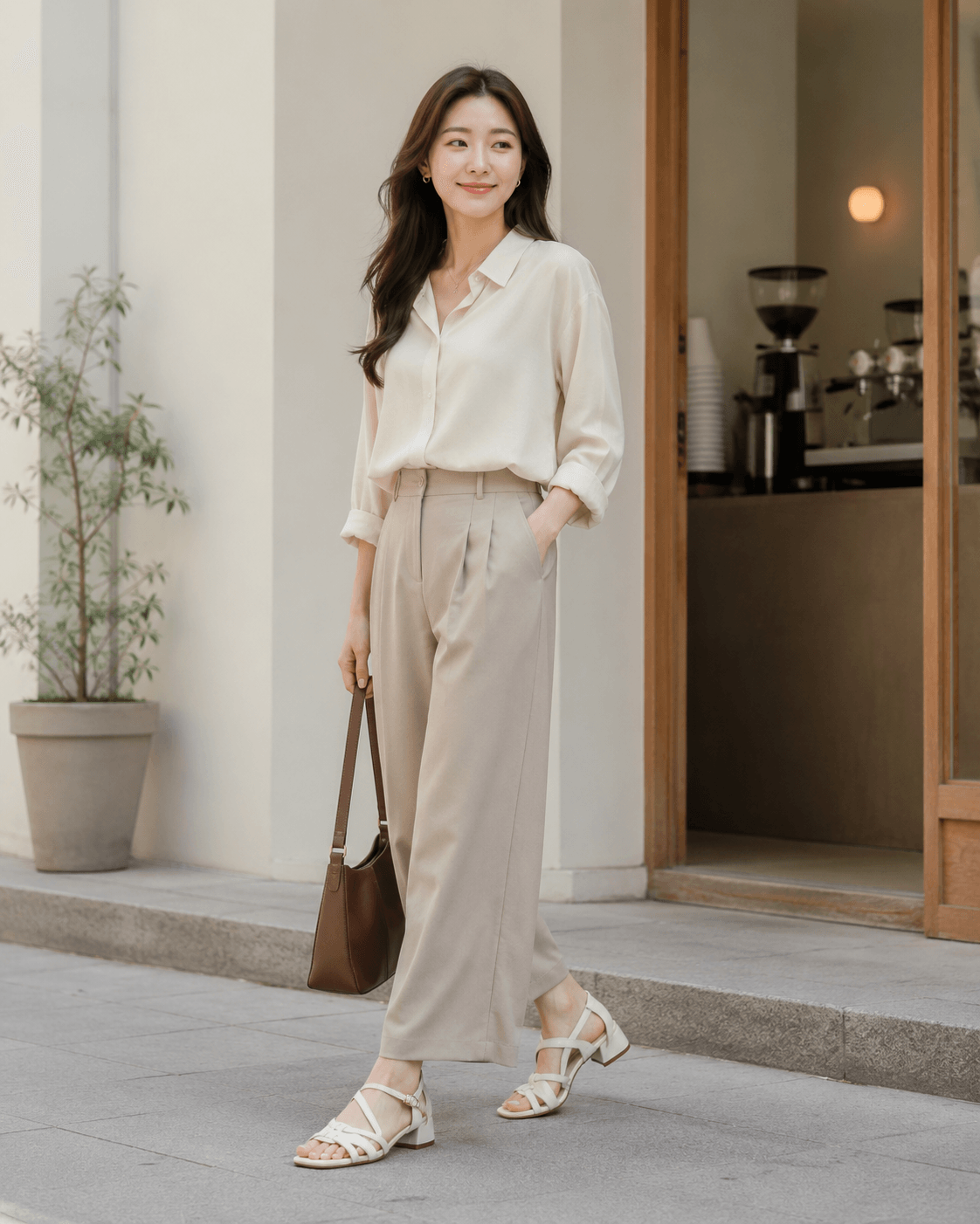 Hush Puppies 米白多帶厚底休閒涼鞋