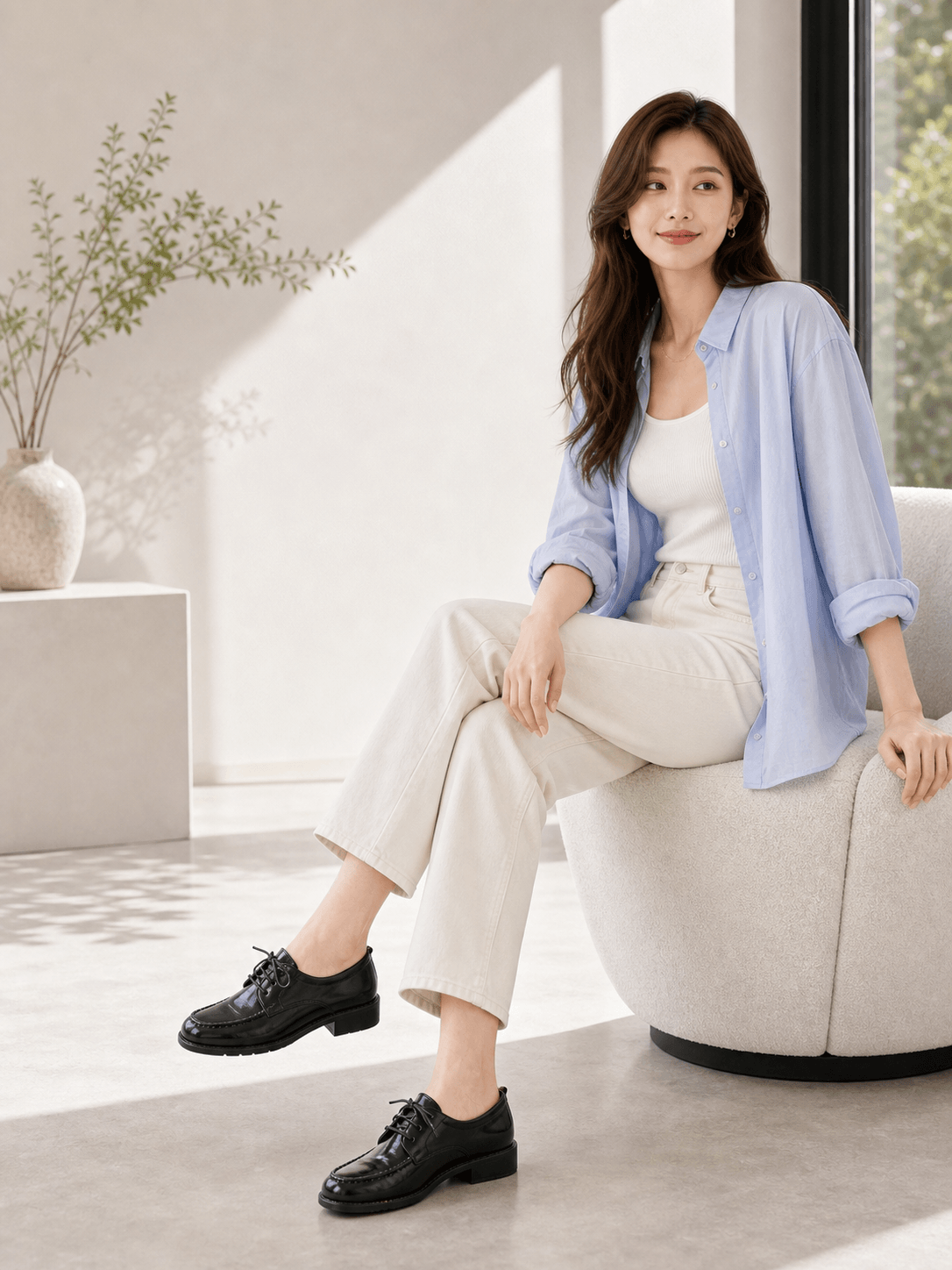 Hush Puppies 黑色亮面厚底樂福鞋