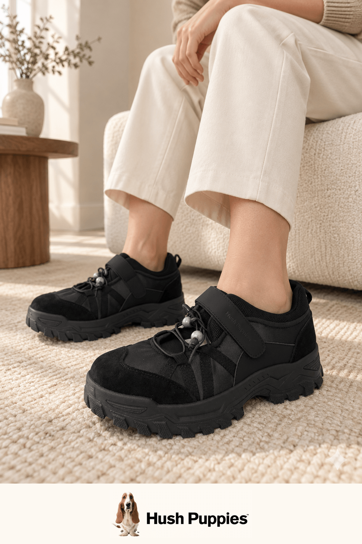 Hush Puppies 黑色飾珠厚底休閒鞋