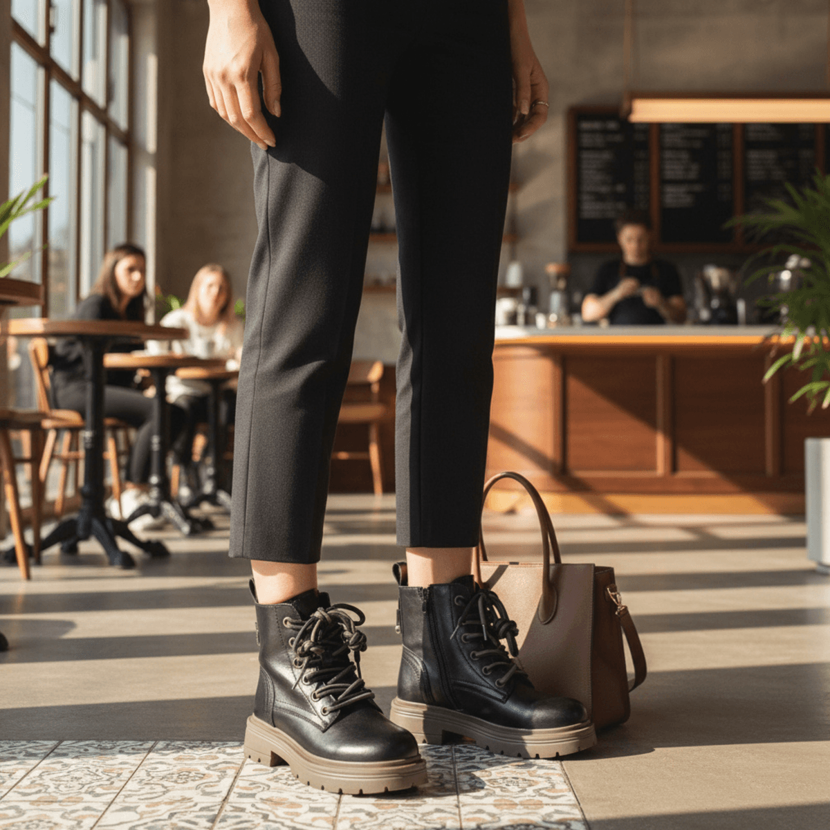 Hush Puppies 雙繩率性厚底真皮馬丁靴