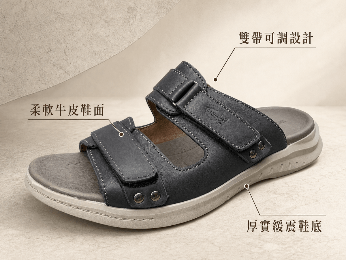 Hush Puppies 男款深灰雙帶休閒拖鞋
