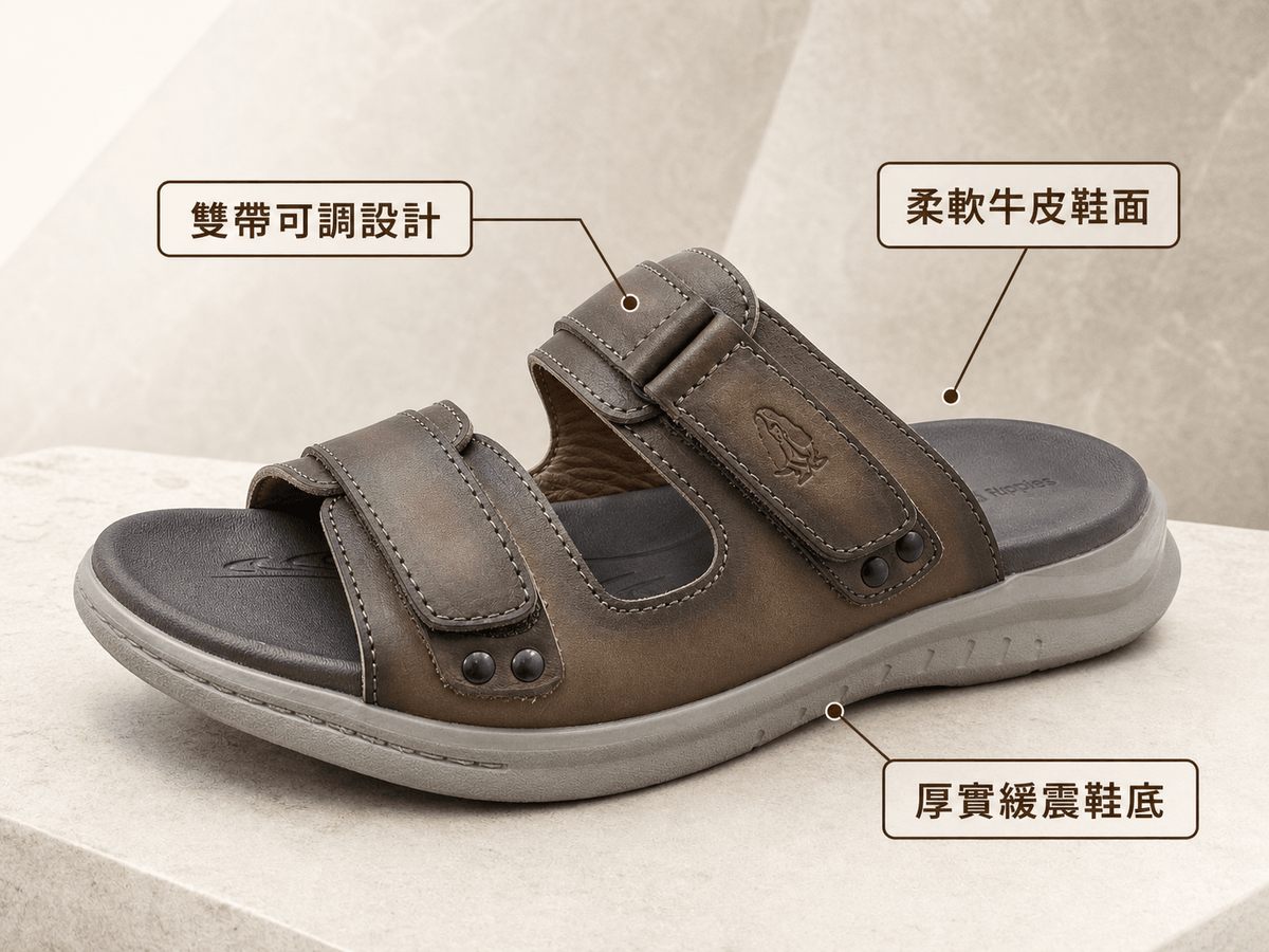 Hush Puppies 男款棕灰雙帶休閒拖鞋