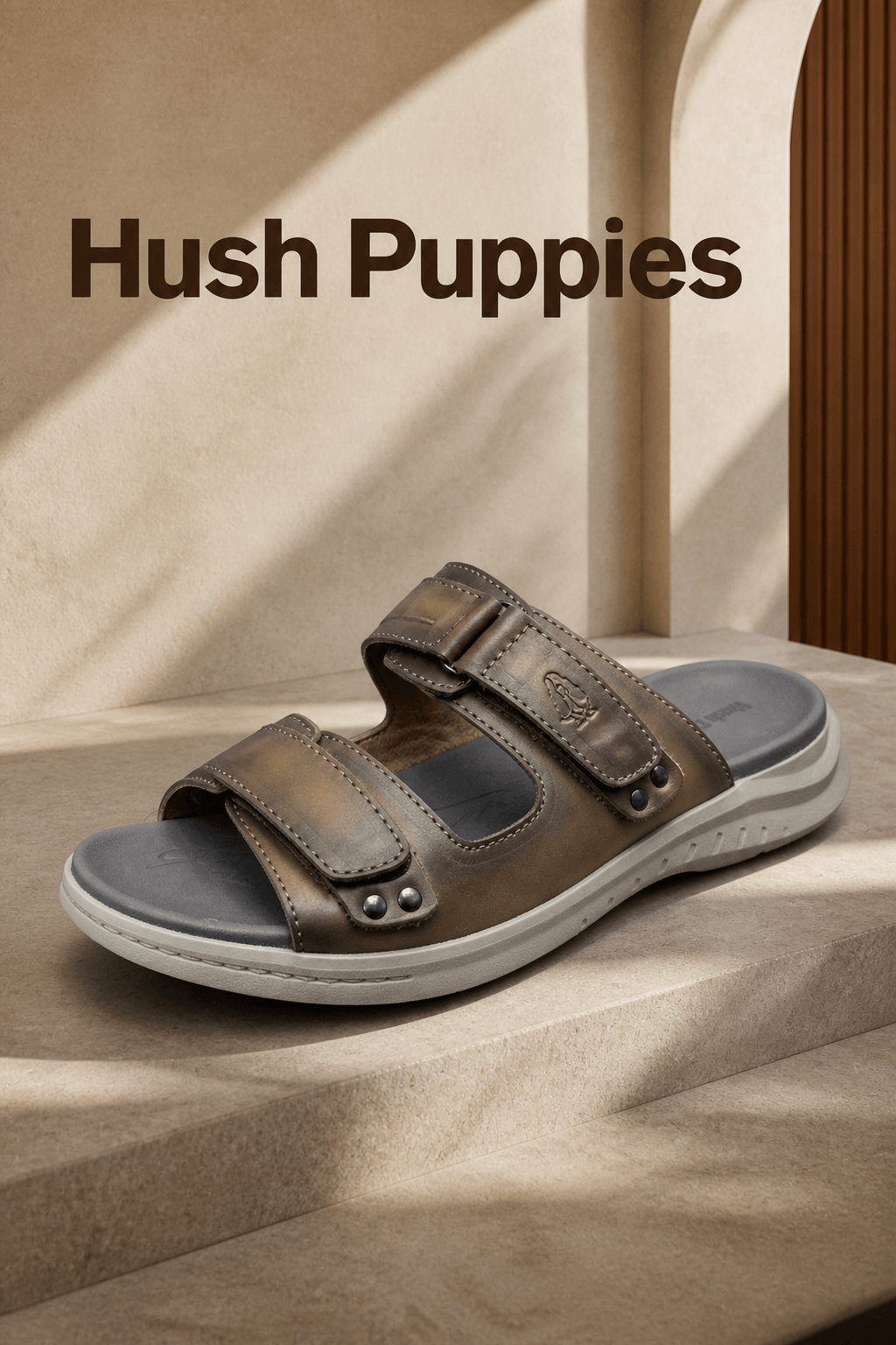 Hush Puppies 男款棕灰雙帶休閒拖鞋