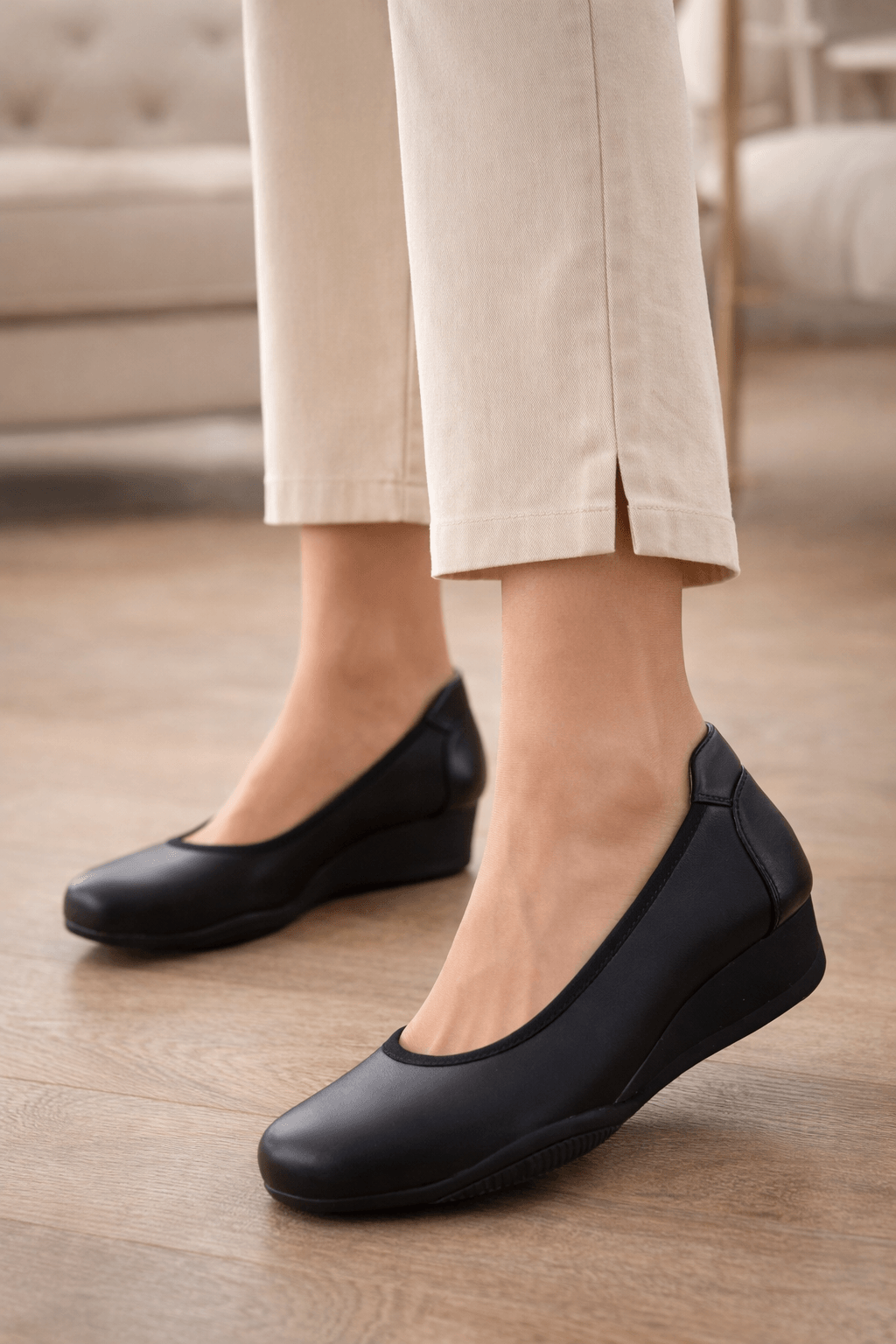 Hush Puppies極簡輕量牛皮楔型鞋（經典黑）