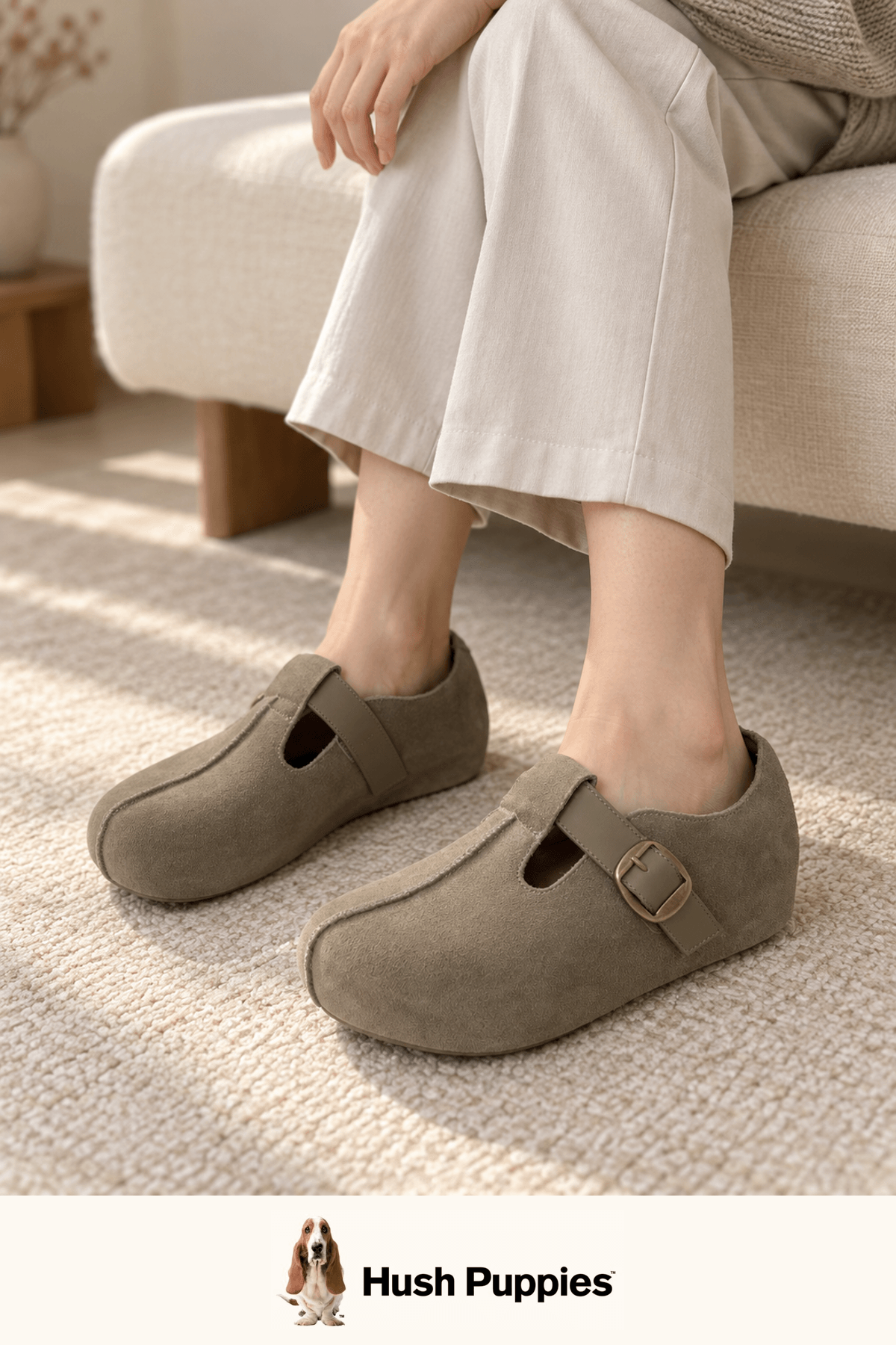 Hush Puppies 灰褐色扣帶包鞋