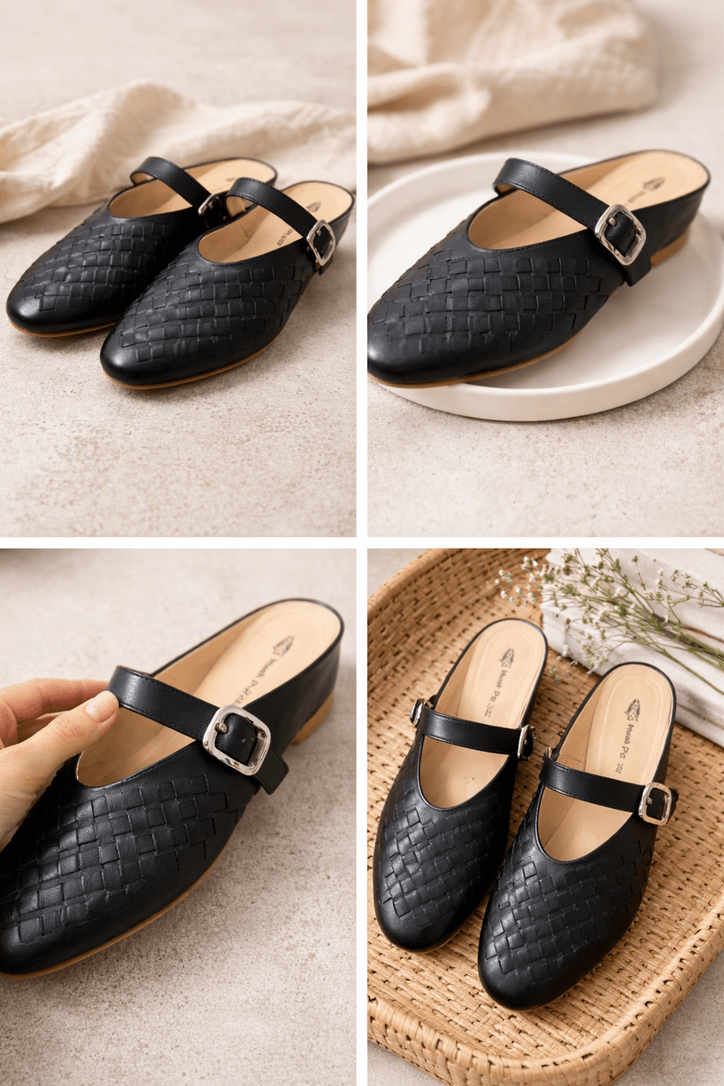 Hush Puppies 女款編織牛皮穆勒鞋