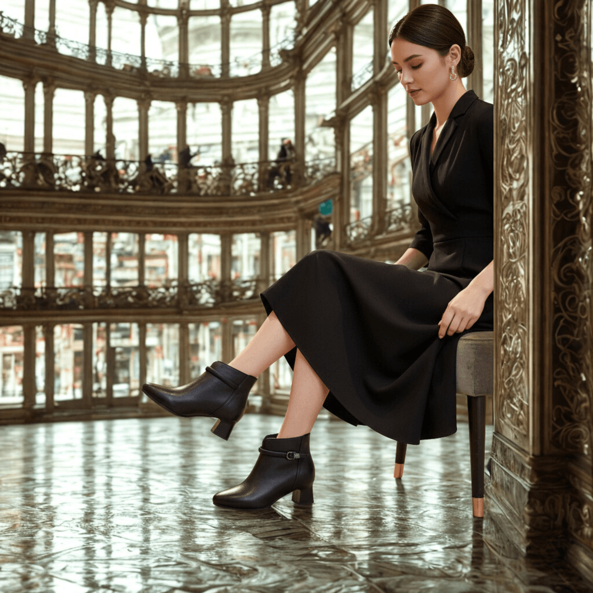 Hush Puppies 極軟羊皮尖頭繫帶粗跟短靴