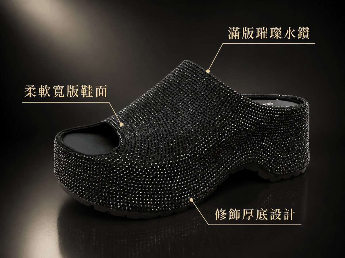 Hush Puppies 女款黑色水鑽厚底拖鞋