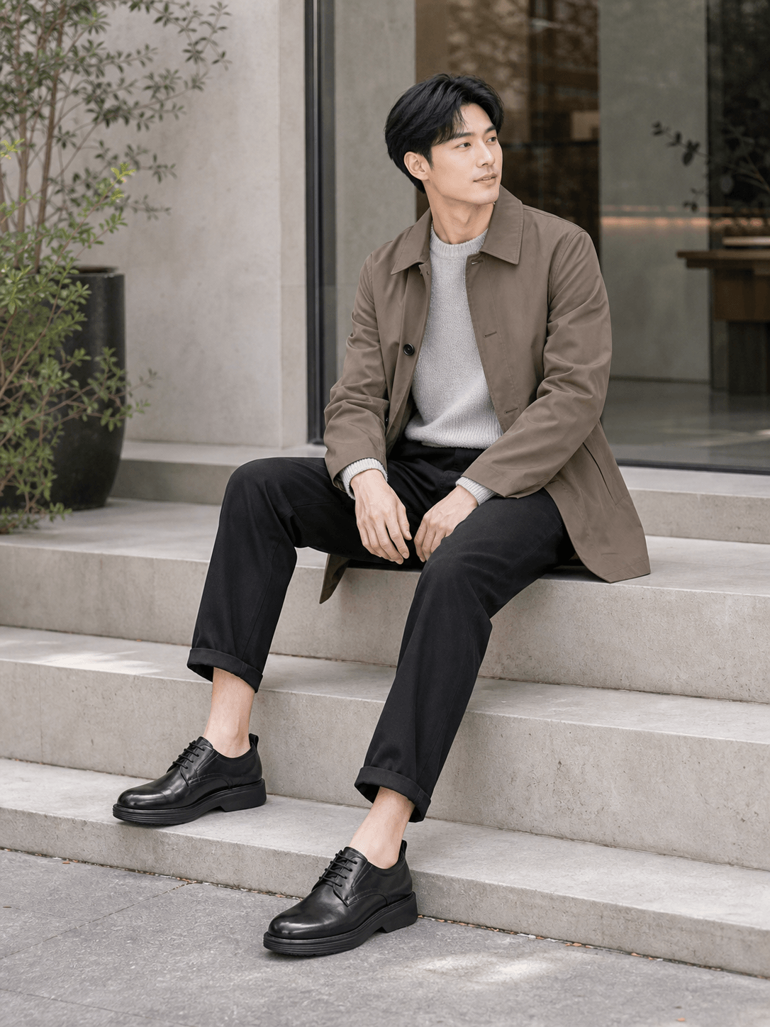 Hush Puppies 黑色皮革素面德比鞋