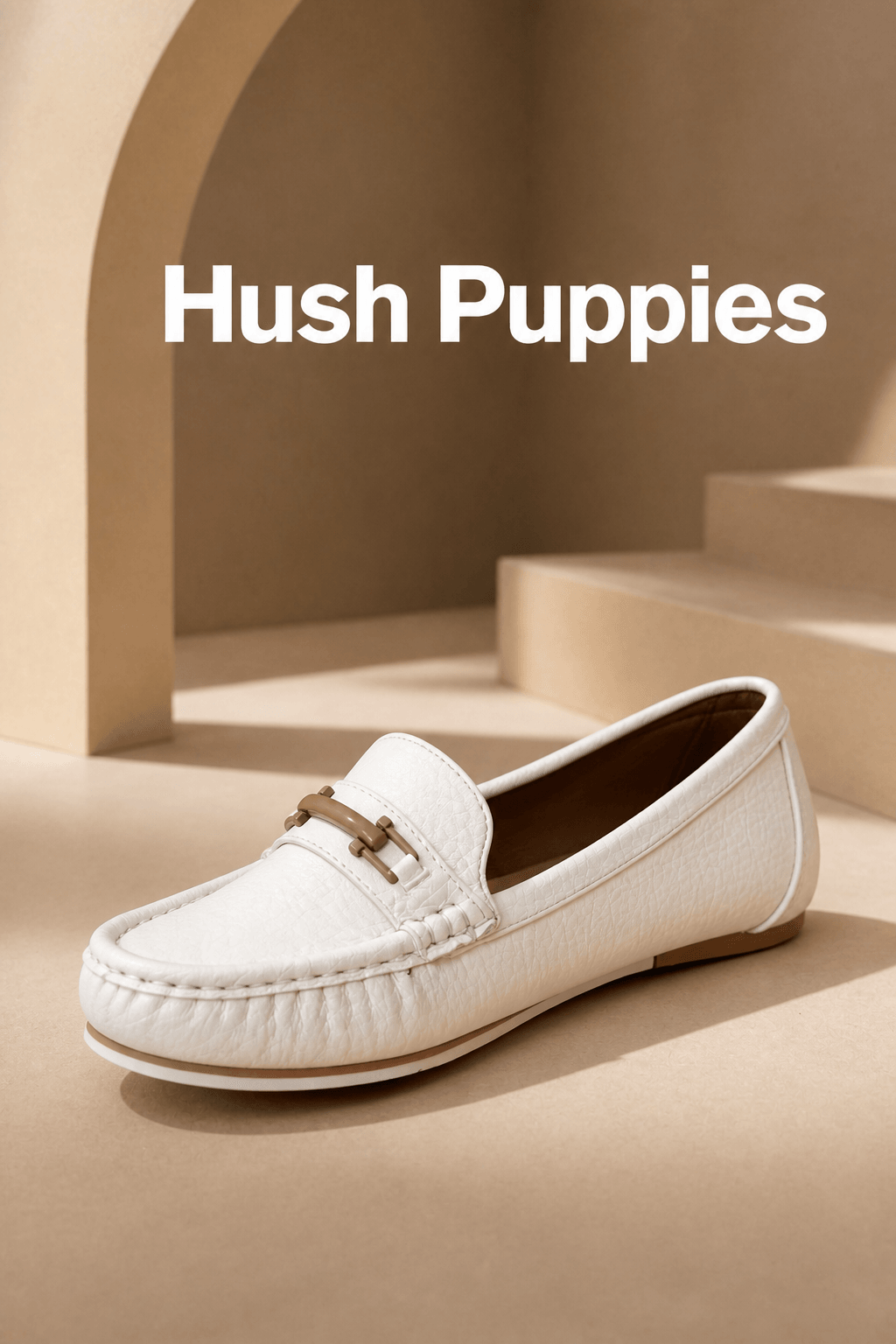 Hush Puppies 女款柔白豆豆樂福鞋