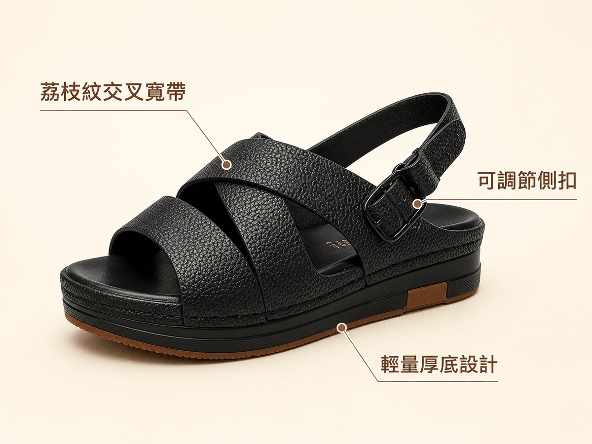 Hush Puppies 女款黑色交叉寬帶厚底涼鞋