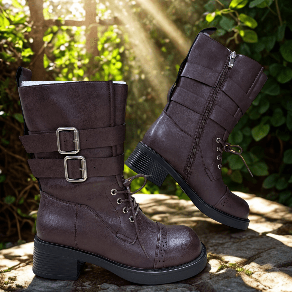 Hush Puppies 英倫復古雙釦牛津方頭中筒靴