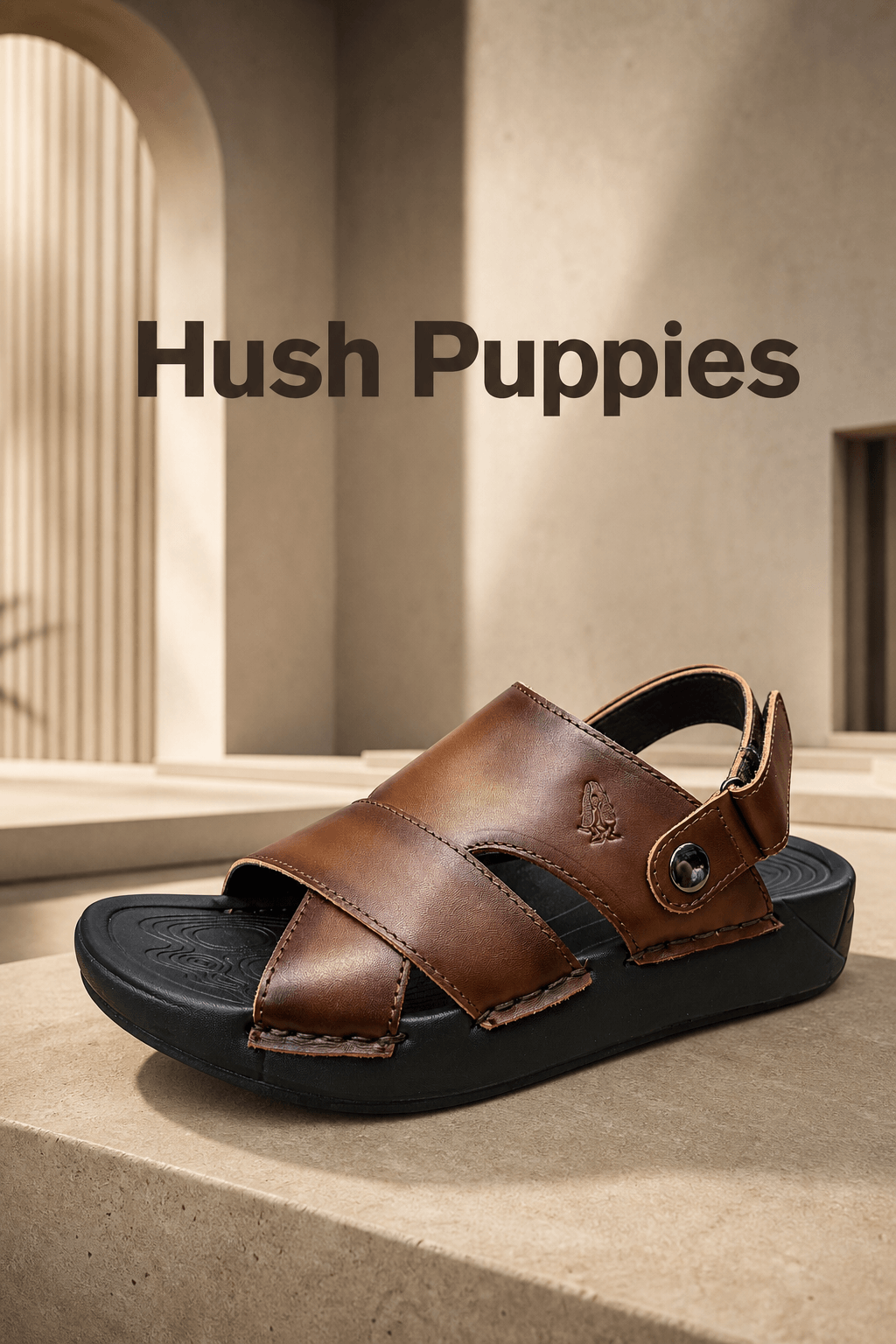 Hush Puppies 男款棕色牛皮後帶涼鞋