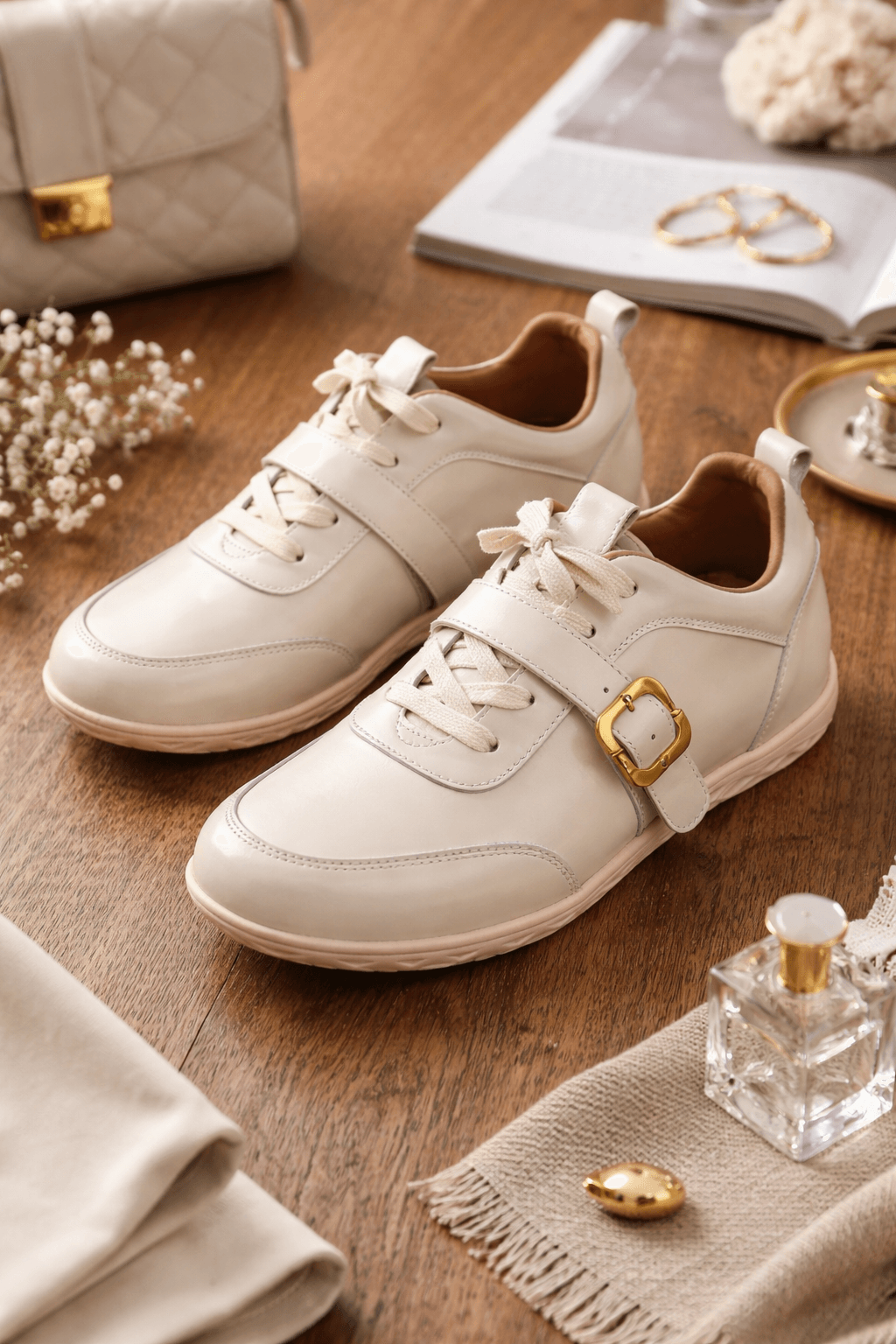 Hush Puppies 牛皮設計休閒鞋 (奶油色)