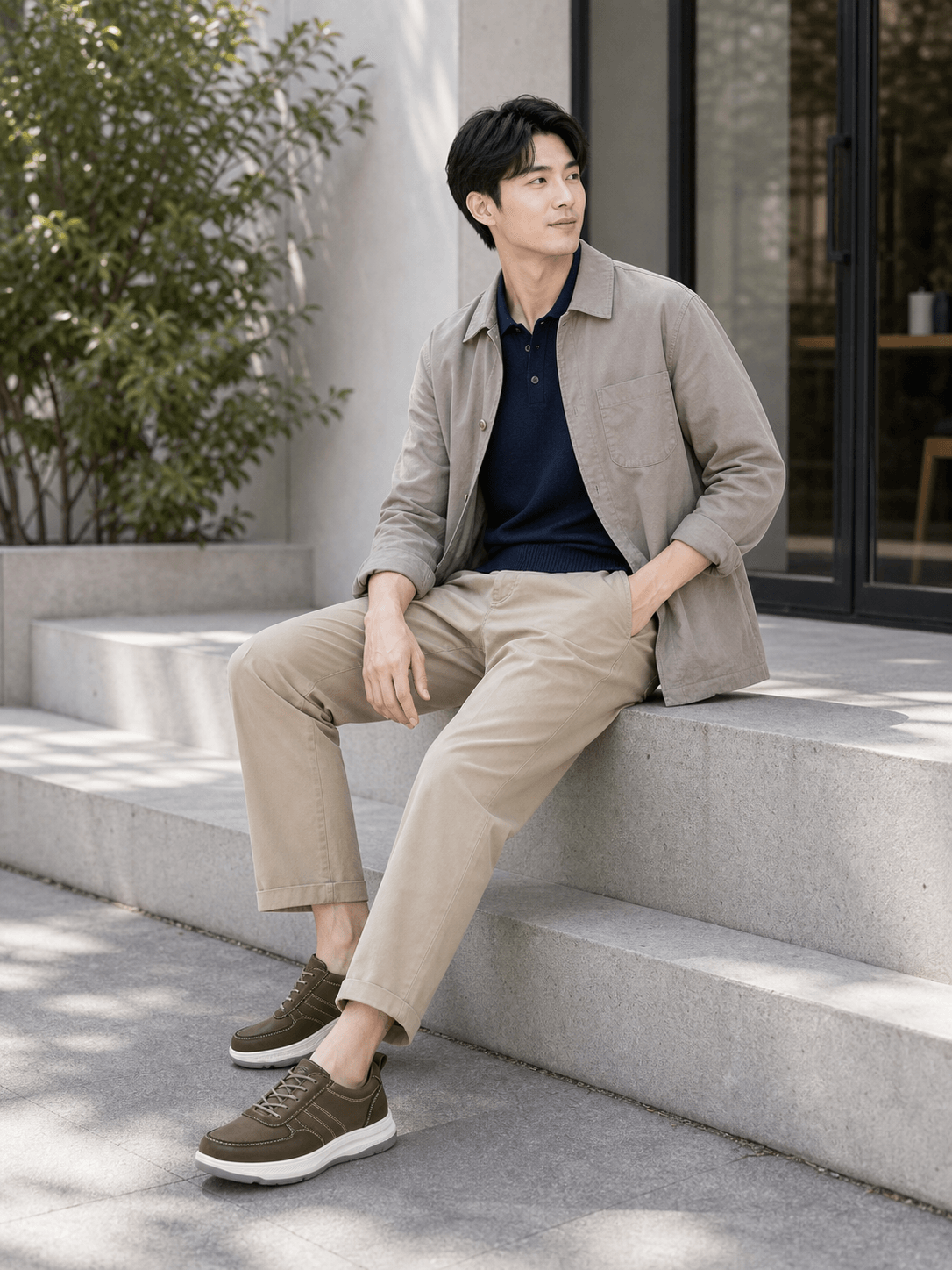 Hush Puppies 棕色拼接厚底休閒鞋