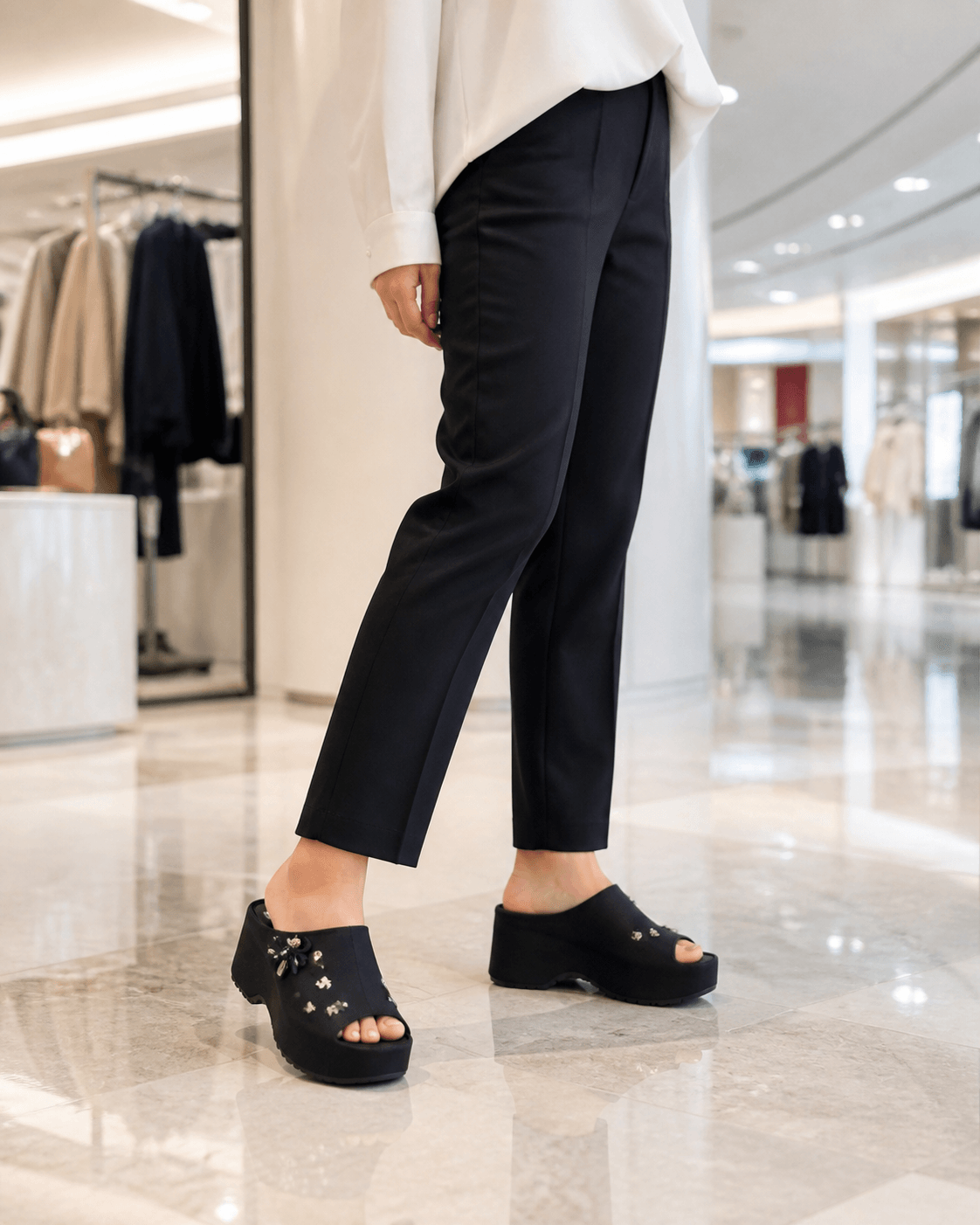 Hush Puppies 女款黑色晶鑽飾件厚底鞋