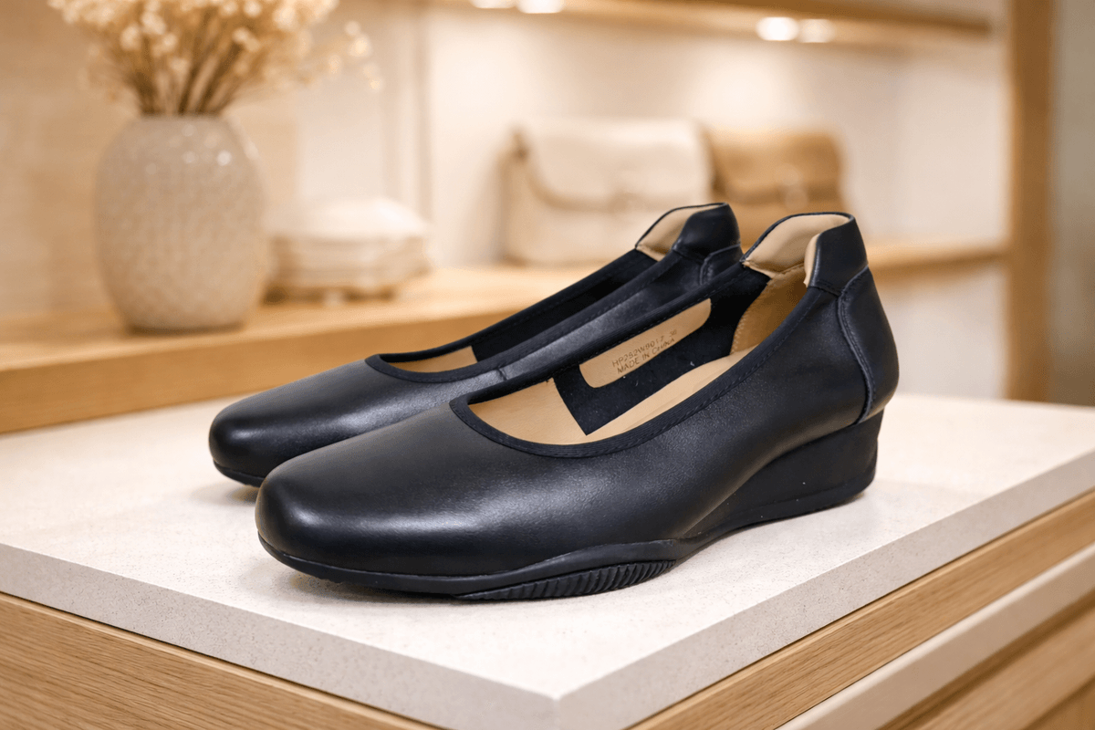 Hush Puppies極簡輕量牛皮楔型鞋（經典黑）