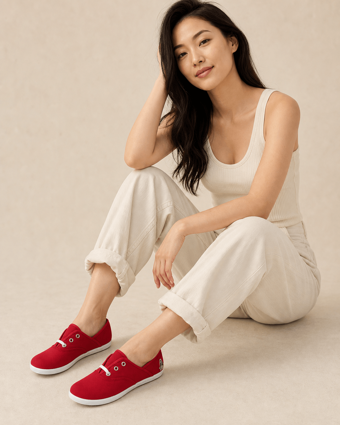 Hush Puppies 正紅極簡帆布休閒鞋