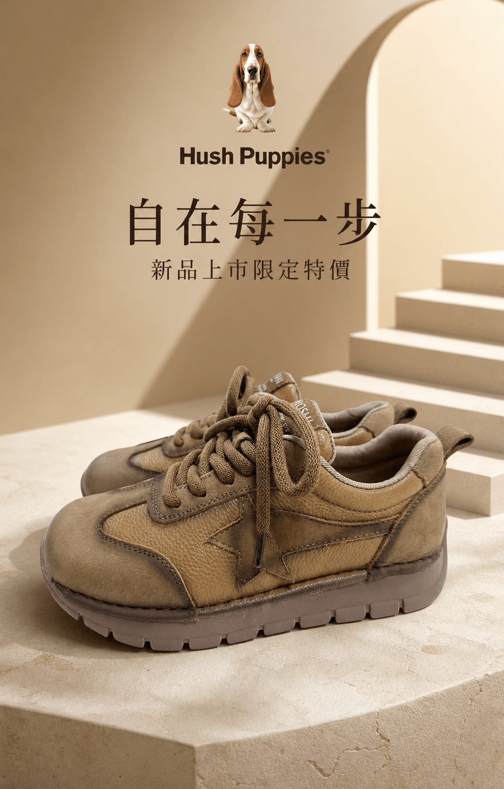 Hush Puppies 沙棕拼接厚底休閒鞋