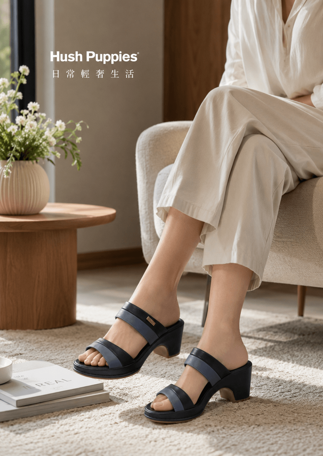 Hush Puppies 深藍雙帶厚底涼鞋
