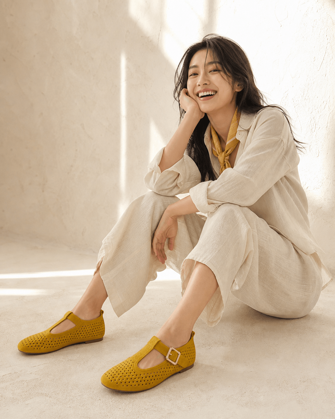 Hush Puppies 亮黃鏤空瑪麗珍鞋