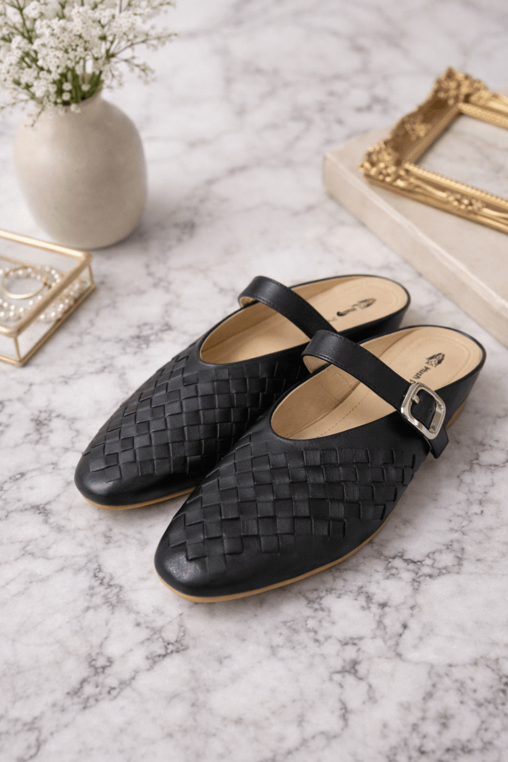 Hush Puppies 女款編織牛皮穆勒鞋