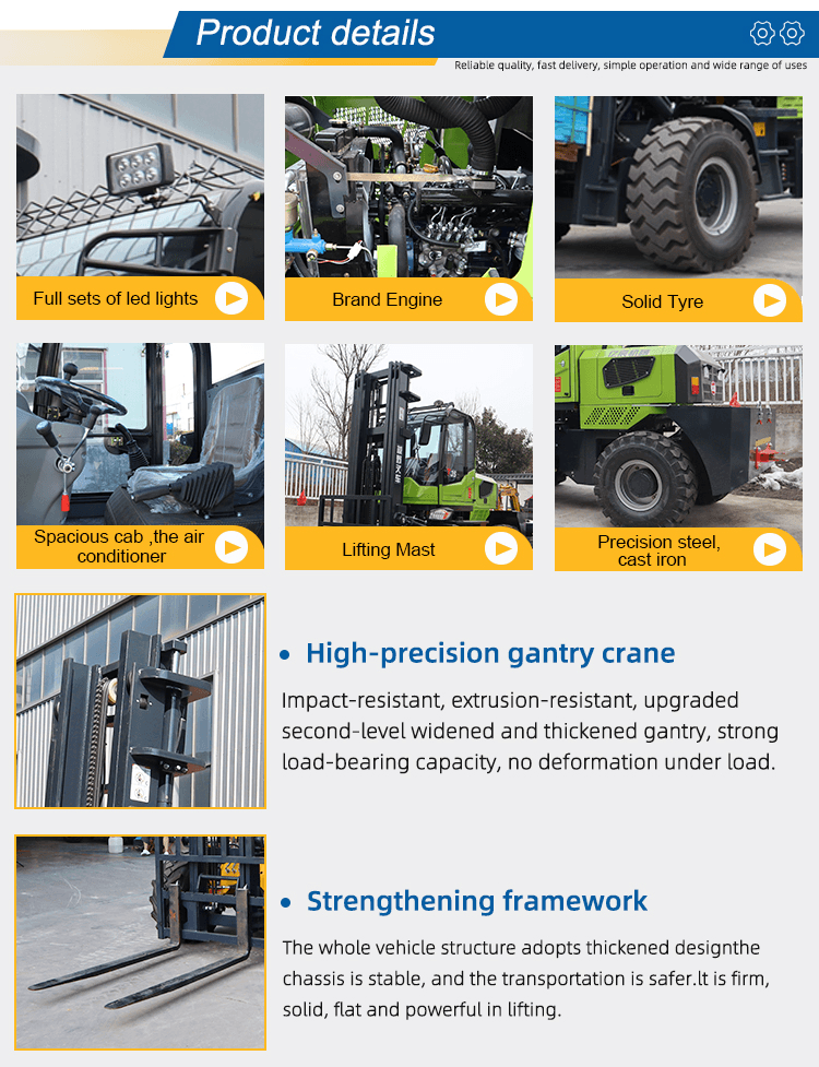High Efficiency Rough Terrain 3 Ton Forklift Off-Road Tire Construction Site Forklift Rural Road
