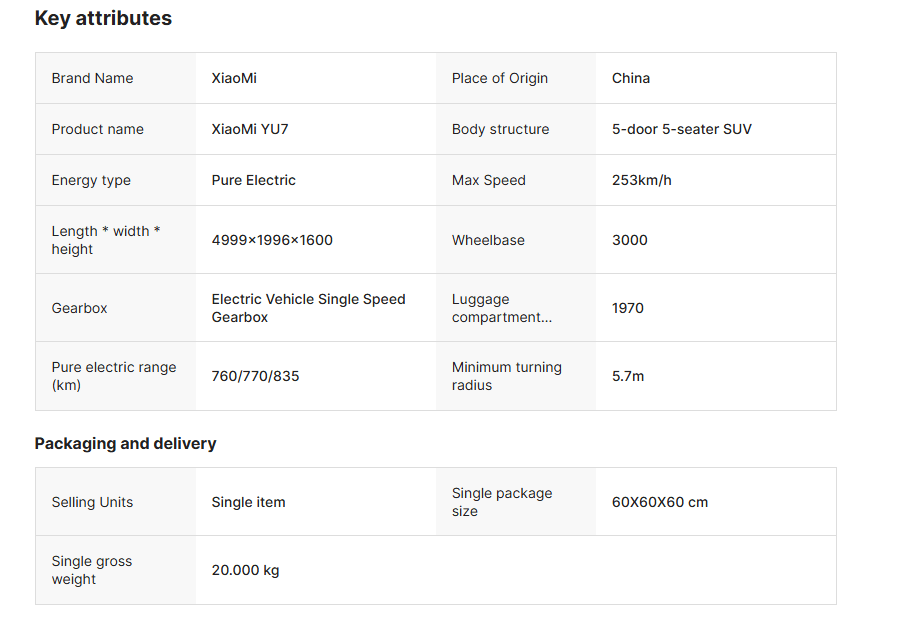 2025 New Electric Car XiaoMis YU7 Battery Electric New Car 5-door 5-seater Luxury