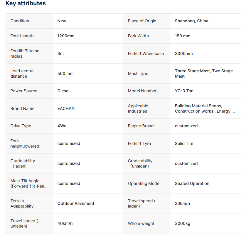 High Efficiency Rough Terrain 3 Ton Forklift Off-Road Tire Construction Site Forklift Rural Road