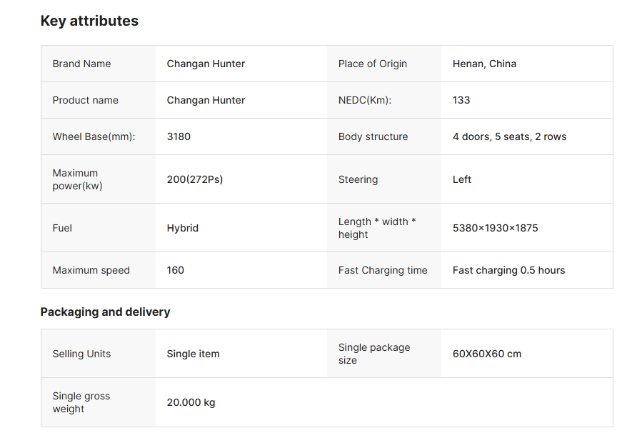 Changan Hunter 2024 Truck Pickup in Stock High Performance Hunter Pickup Truck Dongfeng Cars 