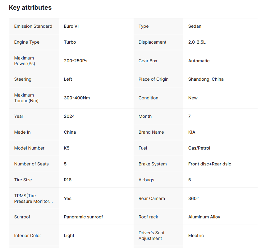 Brand New Kia K5 1.5T Turbo Gas Petrol 5-Door Sedan 2023 2024 Car