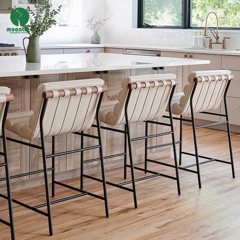 Moontree Black Woven Leather Counter Stools with Metal Frame