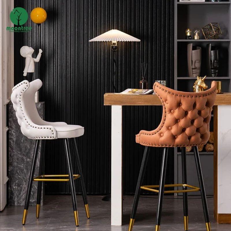 Moontree Custom Bar Stools, Swivel Metal & Wooden Leg Velvet Counter Height Bar Chairs