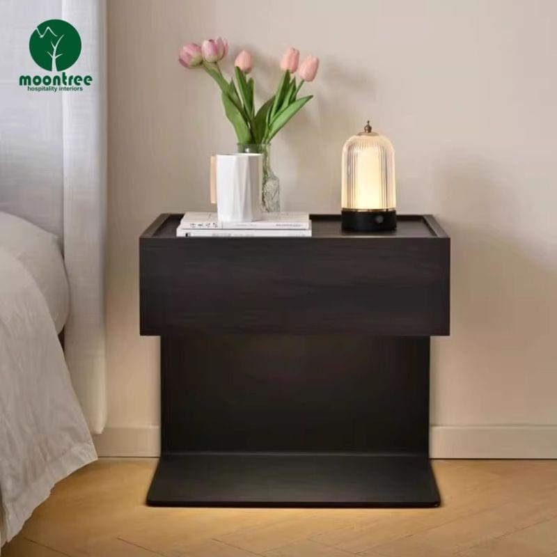 Minimalist Luxury Hotel Nightstand, Unique Pedestal Bedside Table for Modern Guest Room