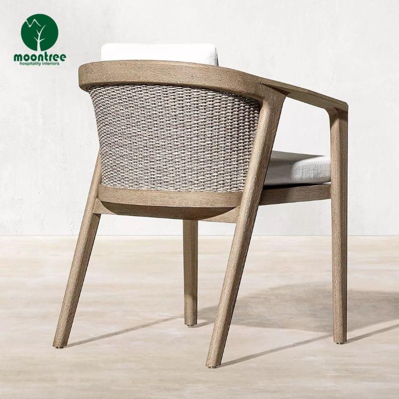 Weatherproof Teak Wood Patio Dining Chair, Customizable Arm/Armless for Commercial Use