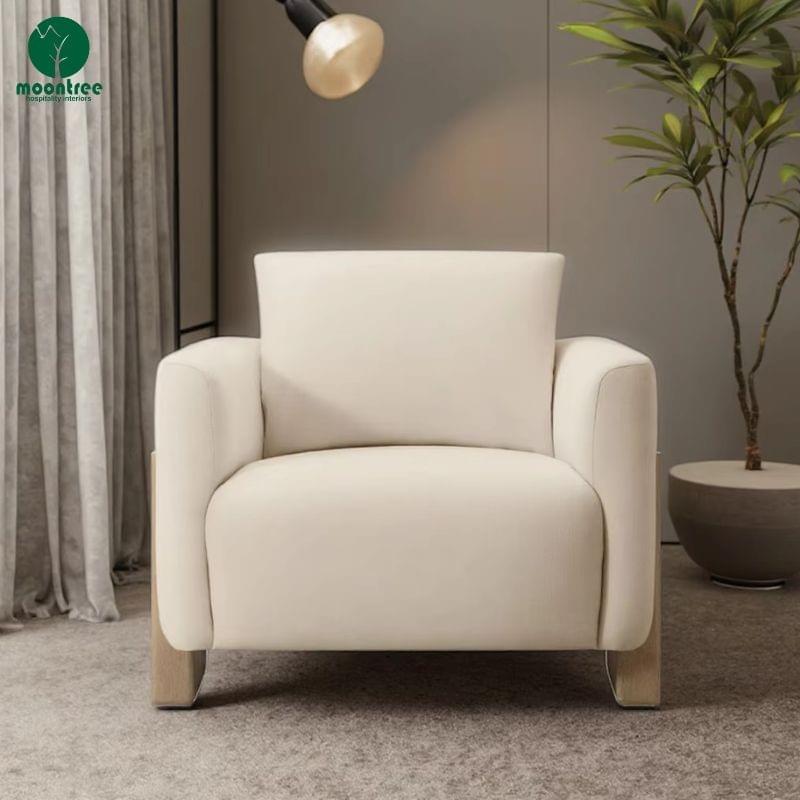 Modern Solid Wood Accent Chair, Customizable Linen/Velvet Upholstered Single Sofa Chair