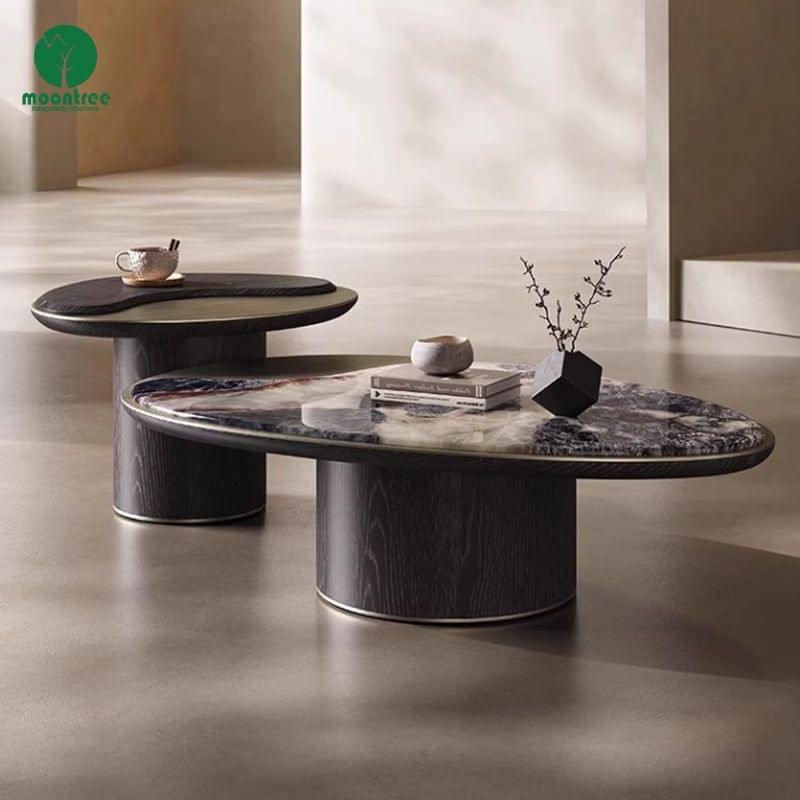 Moontree Square Marble Coffee Table Set with Gold Base