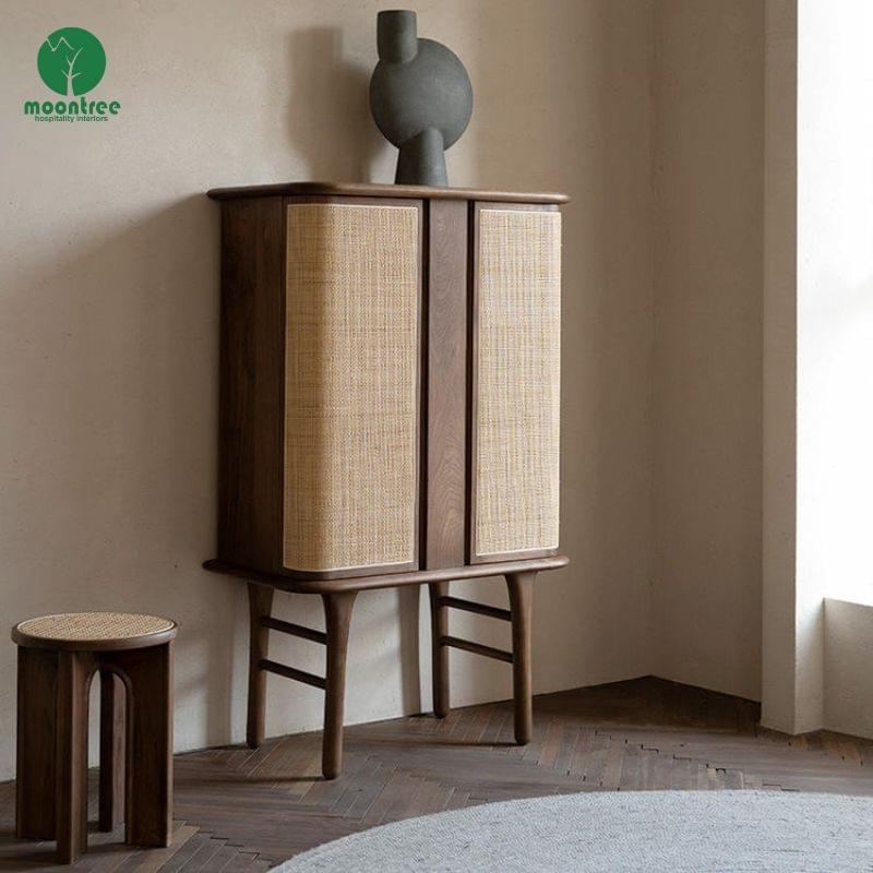 Moontree Custom Herringbone Solid Wood Hotel Wine Cabinet Mid-century Style