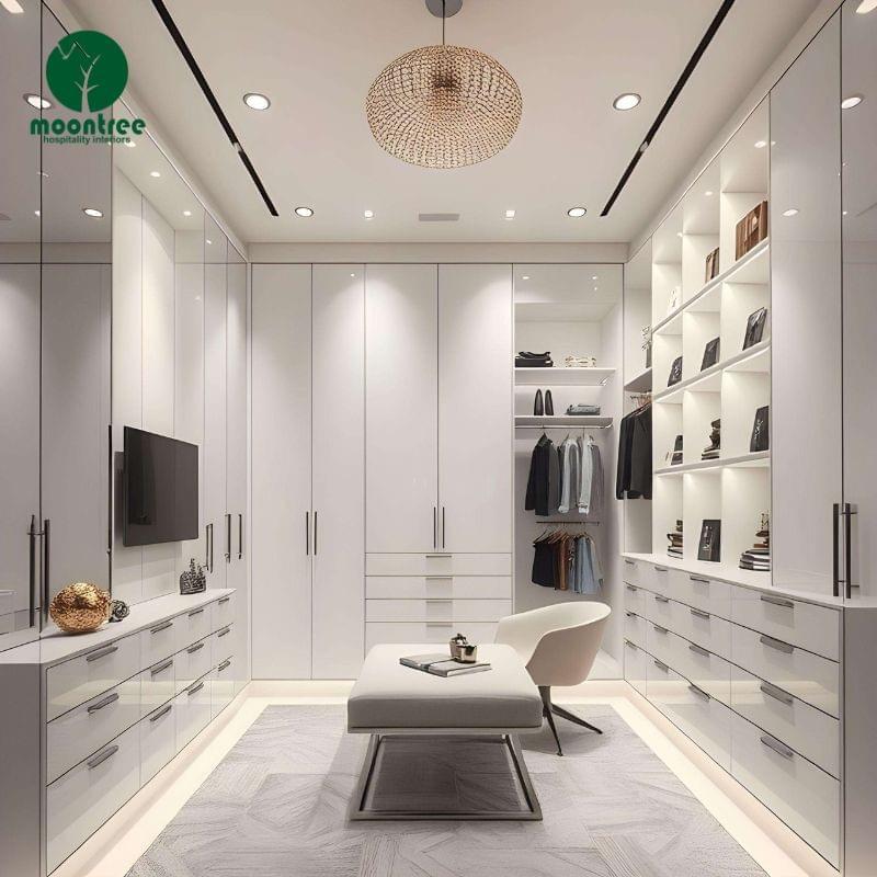 Modern Fluted Mirror Door Built-In Wardrobe for Luxury Hotels & Villas | Moontree