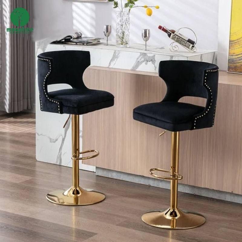 Moontree Custom Bar Stools, Swivel Metal & Wooden Leg Velvet Counter Height Bar Chairs