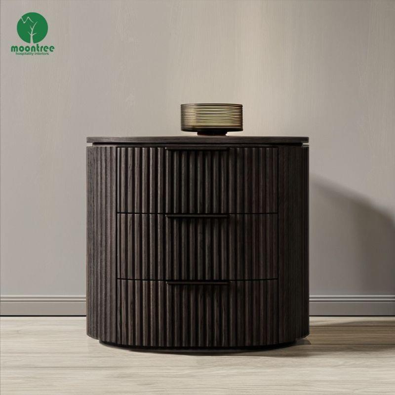 Modern Light Wood 2 Drawer Nightstand, Black Glass Top Hotel Bedside Table for Hospitality