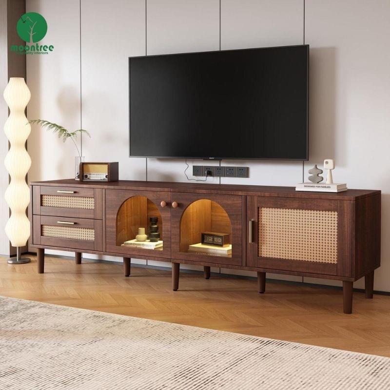 Rattan & Fluted TV Stand for Hotels & French-Style Villas