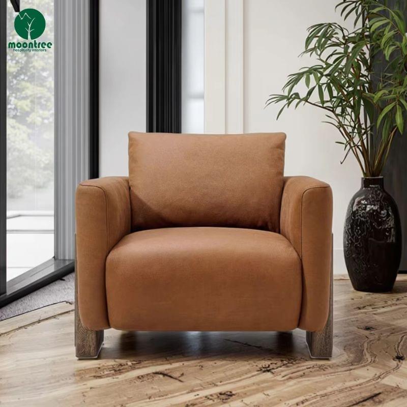 Modern Solid Wood Accent Chair, Customizable Linen/Velvet Upholstered Single Sofa Chair