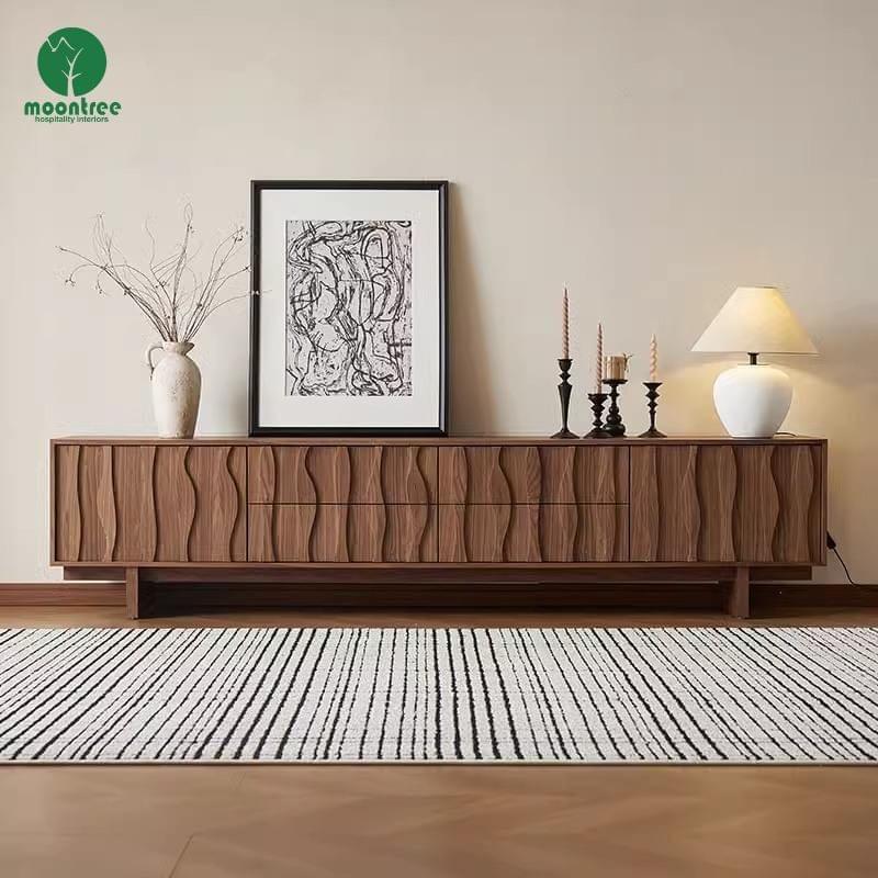 Mid-Century Herringbone TV Stand for Classic Hotels & Vintage Villas | Moontree