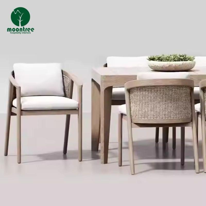 Weatherproof Teak Wood Patio Dining Chair, Customizable Arm/Armless for Commercial Use