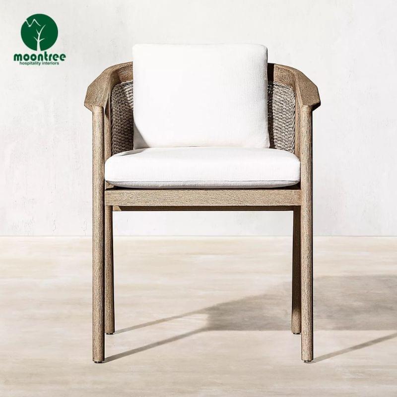 Weatherproof Teak Wood Patio Dining Chair, Customizable Arm/Armless for Commercial Use