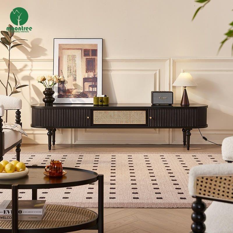 Dark Wood Arched Rattan TV Stand with LED for Modern Hotels & Villas